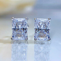 wholesale S925 silver new high-carbon simulated diamond yellow and white diamond 1-carat rectangular stud earrings for women-White>925 silver