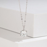 wholesale S925 Sterling Silver Classic Six-Prong Moissanite Diamond Necklace for Women, Collarbone Chain, Small and Unique Design, Minimalist Pendant, Cross-Border New Product-2 carat moissanite necklace 925 silver