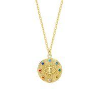 wholesale 925 Sterling Silver Women's Evil Eye Color Zircon Pendant Cross-border Necklace-A3437-Gold 925 Silver