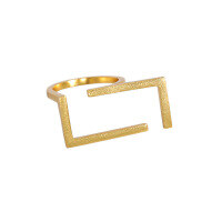 wholesale S925 sterling silver 523 Korean version ins niche design heavy work minimalist geometric square open ring for women-Korean 18K gold [No. 14/Adjustable] &gt; Opening adjustable