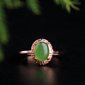 wholesale Silver rose gold plated with certificate egg-faced jade ring, retro Chinese style adjustable open-ended wanzi green jade women's ring-0-0