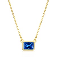 wholesale S925 Sterling Silver Korean Japanese Light Luxury Women's Versatile Designer Minimalist Rectangle Zircon Color Pendant Collarbone Necklace-Golden blue DY190143 925 silver