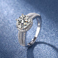 wholesale S925 Sterling Silver Moissanite Halo Engagement Ring for Women, D Color Six-Prong Setting with Closed Shank-0-2