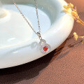 wholesale S925 Sterling Silver Red Agate Gourd Necklace Women's Fashion Trendy Chinese Style Luxury Design Pendant Collarbone Chain Ring Set-0-2