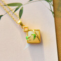 wholesale 925 silver gold-plated enamel bamboo square jade pendant with natural Hetian jade certificate Hanfu necklace accessory-0-6