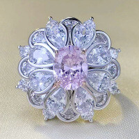 wholesale S925 Sterling Silver New Simulated Firework Oval Padparadscha Pink Diamond Ring, Luxurious and Fashionable-R792 Pink Diamond No. 8