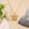 wholesale S925 Silver Gold-Plated Adjustable Hollow Full Diamond Butterfly Necklace, In Stock-0-0