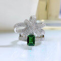 wholesale 925 Sterling Silver European & American Fashionable Bow Ring with 5*7 Emerald for Women, Unique Design New Style-0-5