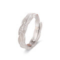 wholesale S925 Sterling Silver Niche Design Leaf Ring for Women, Versatile Matte Finish with Zirconia, Adjustable Open Shank, Same Style as Dewu-0-4