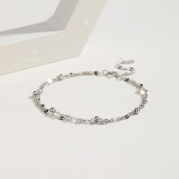 wholesale S925 Sterling Silver Korean and Japanese Style Double-Layer Beaded Bracelet for Women, Engravable as Birthday or Valentine's Day Gift-White gold bracelet 925 silver