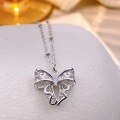 wholesale S925 Sterling Silver Maker's Fashion Hollow Lace Bow Necklace, Small and Exquisite High-End Elegant Collarbone Chain, Gift for Women-0-3