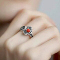 wholesale S925 Sterling Silver Southern Red Agate Auspicious and Adjustable Open Ring, Vintage Retro Style, National Charm-0-3