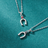 wholesale S925 Sterling Silver U-Shaped Pendant Korean Style Creative Minimalist Collarbone Chain Enamel Diamond Inlay Elegant Trendy Necklace for Women-Black Pendant - Without Chain 925 Silver