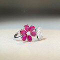 wholesale S925 silver adjustable opening ring for women with red "Forget-Me-Not" floral gemstone, simple and fade-resistant-0-1