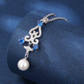 wholesale 925 Sterling Silver Openwork Flower Pearl Necklace for Women Cross-Border Europe and America Elegant Fashion Zircon and Shell Pearl Pendant-0-1