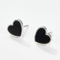 wholesale S925 Sterling Silver Black Agate Heart Stud Earrings, Heart Shape Sweet Fashion Commuting Daily Versatile Earrings-0-2