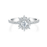 wholesale 925 Silver Foreign Trade Bestseller Sunflower Ring for Women, Small and Niche, High-End Sense, Women's Ring, Wedding Ring, Star Flower Ring, Ins Style-Platinum US size 9#