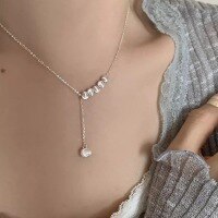 wholesale S925 Sterling Silver Fresh and Sweet Ins Style Small and Large Cat Eye Bead Fringe Necklace Y01717-S925 Silver Necklace 925 Silver Necklace