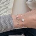 Sterling Silver Three-Layered Beaded Snake Chain Bracelet for Women, Korean Minimalist Ins Style-0-1