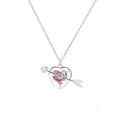 wholesale 925 Sterling Silver Trendy Xiao Bai Cupid Arrow Through Heart Necklace for Women, Ins Sweet Princess Pink Diamond Pendant Collarbone Chain-0-4
