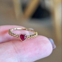 wholesale S925 Sterling Silver Red Elk All-Over Love Ring for Women, Minimalist and Stylish Design, Versatile for Both Sweet and Edgy Looks, Perfect for Daily Commute and Easy to Match-BZ0147-Gold US size 7