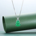 S925 Sterling Silver Natural Green Chalcedony Agate Gourd Necklace Pendant-0-1