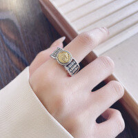 wholesale S925 Sterling Silver Heavy Duty Retro Wide Rotatable Sutra Cylinder Open-Index Finger Ring for Men and Women "Daily Prosperity"-1351J/approx. 9.3g Adjustable opening