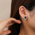wholesale S925 Sterling Silver 24 New Style Emerald Gemstone Plain Stud Earrings for Women with Zircon, Minimalist and Light Luxury High-End Accessories-0-2