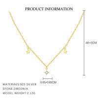 wholesale S925 Sterling Silver European And American Star Moon Zircon Tassel Chain Earrings, French Style, Luxury, Niche Design-A4091-Gold 925 Silver