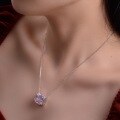 wholesale 925 Silver ShiPei Jewelry New Pink Rectangular Pyramid Shape 14*16 High Carbon Diamond NecklaceIns Style-0-1