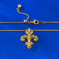 wholesale S925 gold-plated antique-style golden iris pendant necklace, new Chinese-style national trend ancient method, for women-N462 Gold Iris Necklace>925 Silver