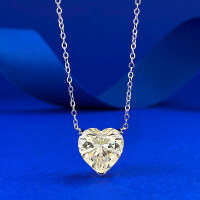 wholesale S925 sterling silver jewelry, European and American cross-border new 12*12 heart-shaped white diamond necklace, women's fashionable neck chain-N083 Yellow Diamond &gt;925 Silver