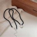 wholesale S925 Sterling Silver Black Agate Heart Necklace for Women, Korean New Style Minimalist and High-End Small All-Match Choker-0-2