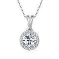 S925 Silver D Color Moissanite Classic Halo Pendant Necklace-0-1