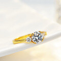 14K Gold Plated S925 Silver 1 Carat 65MM Round Moissanite Women's Ring-0-1