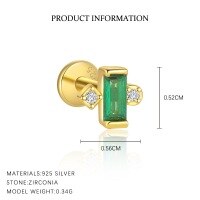 wholesale S925 Sterling Silver Ultra-sparkling Green Zircon Earrings, Fashionable, Trendy, Luxurious, And Exquisitely Irregular-E4773-Gold/Single