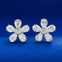 wholesale Sterling silver new 4*6mm petal high carbon diamond earrings women high-end-E406 White Diamond >925 Silver