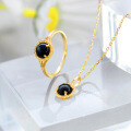 wholesale Metal: Circular Engraved Garnet Ring and Black Onyx Pendant, Aget*22 Winter New Collection-0-2