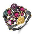 wholesale S925 Sterling Silver Natural Rose Garnet Ring, Secret Garden Designer Gemstone Ring with Floral Design-0-4