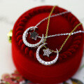 wholesale S925 Sterling Silver Korean-style Light Luxury Jewelry Two-Tone Five-Pointed Star and Moon Full Diamond Necklace for Women, Detachable with Multiple Wearing Styles-0-0