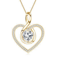 S925 Sterling Silver D-Color Moissanite Rotating Pendant Necklace-Heart-shaped necklace [K gold] 9x9mm  925 silver