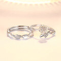 wholesale 925 Sterling Silver Openable Camellia Flower Couple Rings Pair, Minimalist and High-End Style-0-3