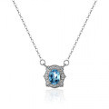 Sterling Silver Natural Blue Topaz Moissanite Necklace Pendant-0-3