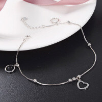 wholesale S925 Silver Cross-Border Hot-Selling Korean Creative and Popular Accessory Heart Ankle Chain for Women, Personalized Sweet and Fresh Style-00641-White Gold S925 Silver