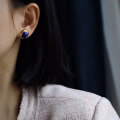 wholesale Metal material first, natural lapis lazuli stud earrings with niche design, versatile and smooth-textured lapis cabochon ear accessories for wholesale-0-4