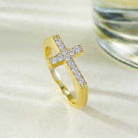 wholesale 925 Silver Gold Plated Moojing Jewelry New Minimalist Ins Style Daily Versatile Ring Women'sCross-Border Design-R965 Gold Cross Ring  Size 9