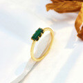 wholesale S925 silver gold-plated minimalist geometric green aventurine ring, versatile and niche jewelry for women-0-1