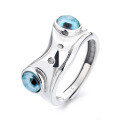 wholesale S925 Sterling Silver Creative Animal Frog Design Blue Eyes Ring Gothic Hip-Hop Style Unisex Ring-0-4