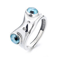 wholesale S925 Sterling Silver Creative Animal Frog Design Blue Eyes Ring Gothic Hip-Hop Style Unisex Ring-552FJ/approx. 6.1g Adjustable opening