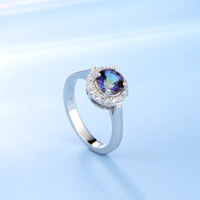 wholesale S925 Sterling Silver with Blue Gemstone Antique European Style Colored Crystal Ring Direct from Manufacturer-Violet Blue US Size 10